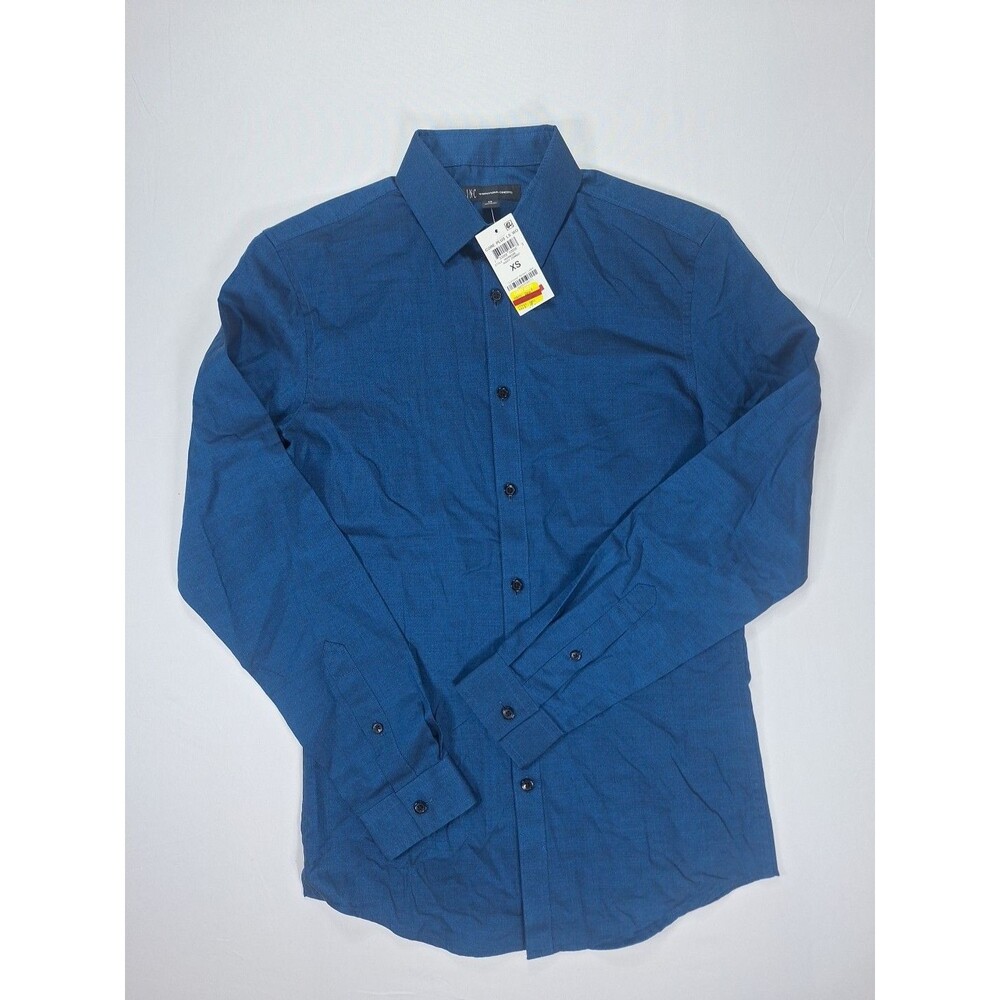 INC International Concepts Men XS Blue Pinpoint Button Down Stretch Shirt NWT